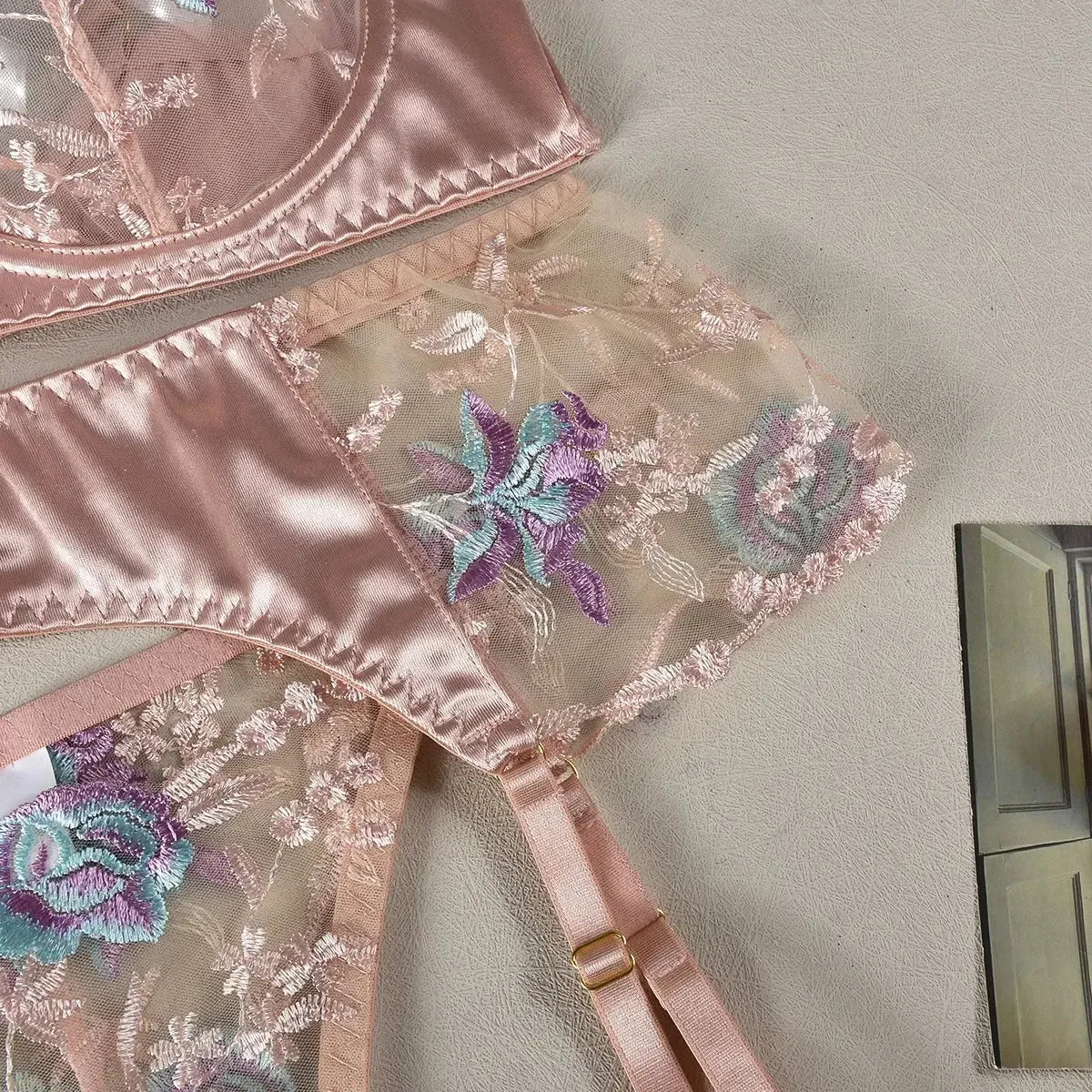 Transparent Sensual Silk Garter Lingerie Set