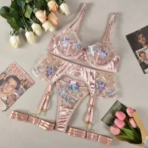 Transparent Sensual Silk Garter Lingerie Set