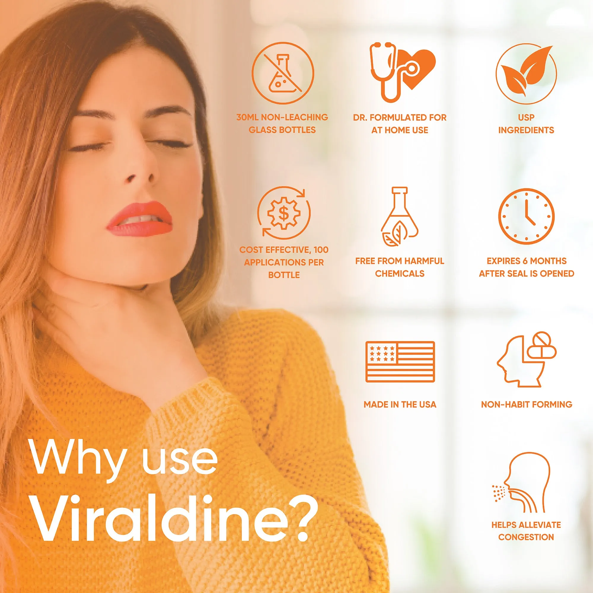 Viraldine 1.5% Povidone-Iodine Throat Spray for Rapid Allergy Relief, 100 Sprays, 60ml