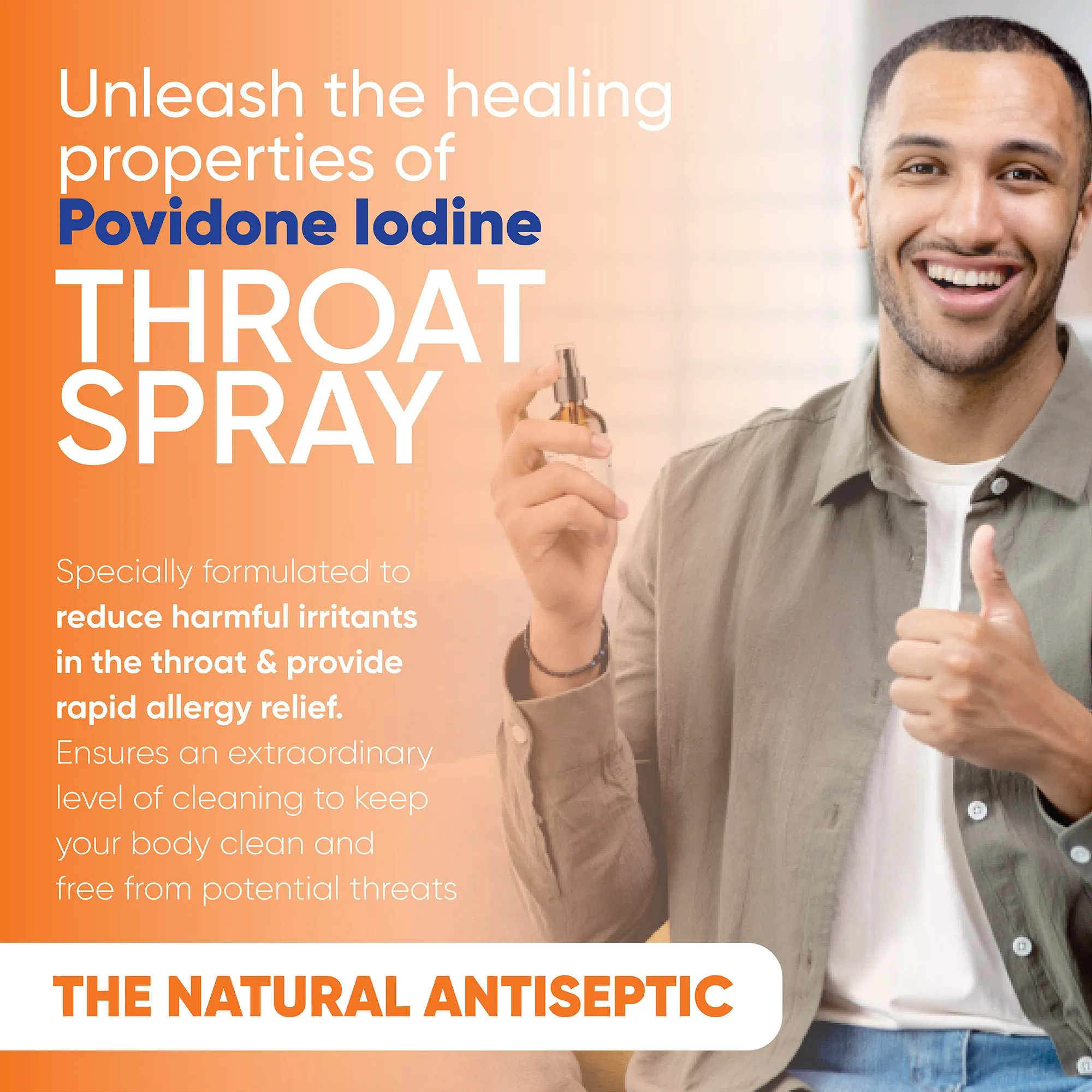 Viraldine 1.5% Povidone-Iodine Throat Spray for Rapid Allergy Relief, 100 Sprays, 60ml