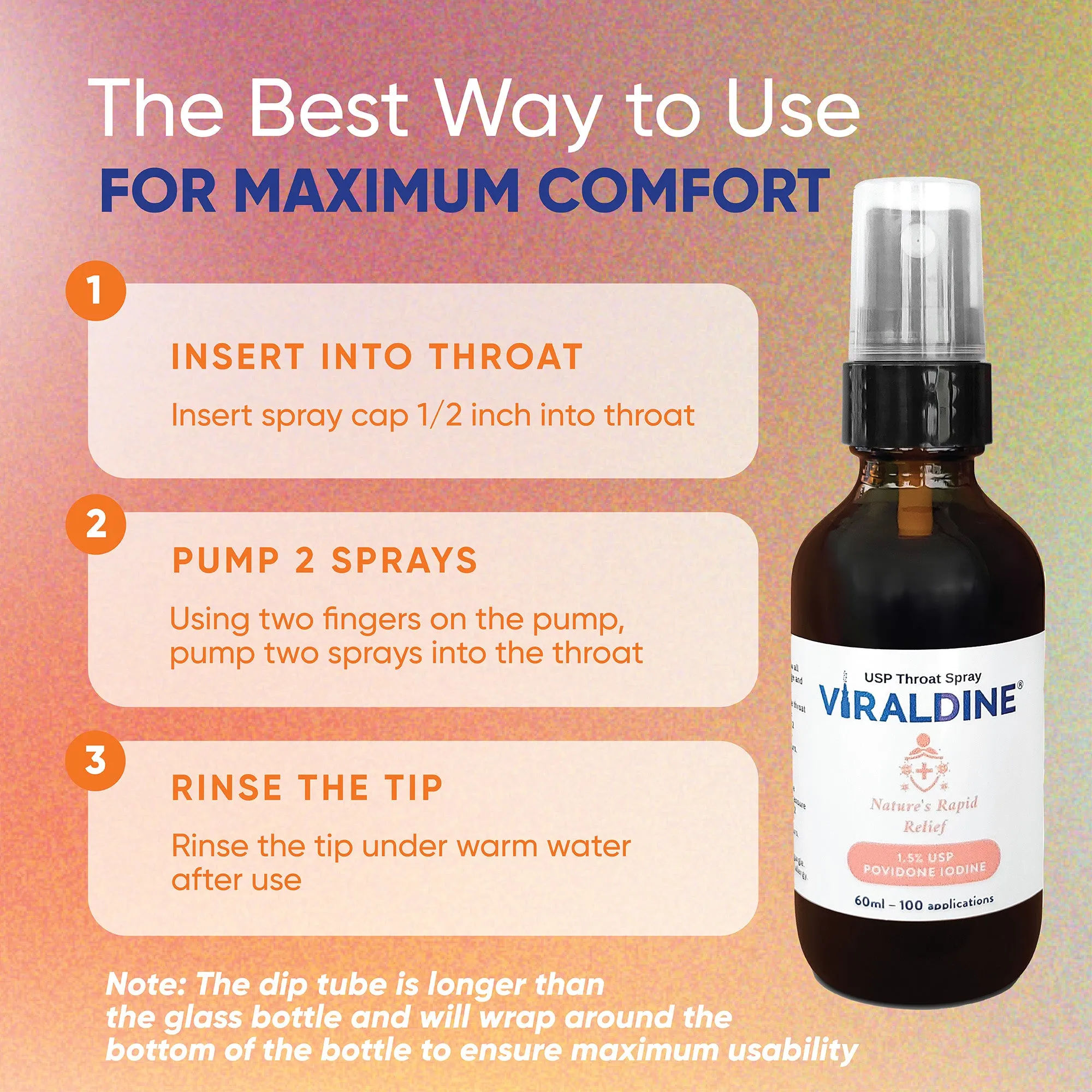 Viraldine 1.5% Povidone-Iodine Throat Spray for Rapid Allergy Relief, 100 Sprays, 60ml