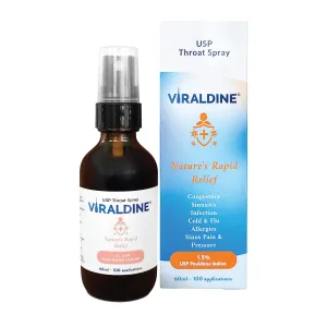 Viraldine 1.5% Povidone-Iodine Throat Spray for Rapid Allergy Relief, 100 Sprays, 60ml