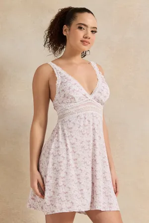 Women White Printed Padded Chemise